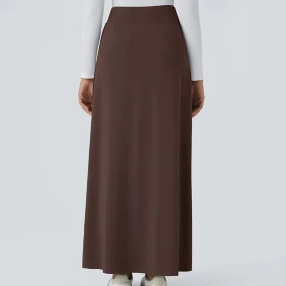 Halara High Waisted Decorative Buckle Split 2-in-1 Maxi Casual Skirt Chestnut L - Picture 2 of 14